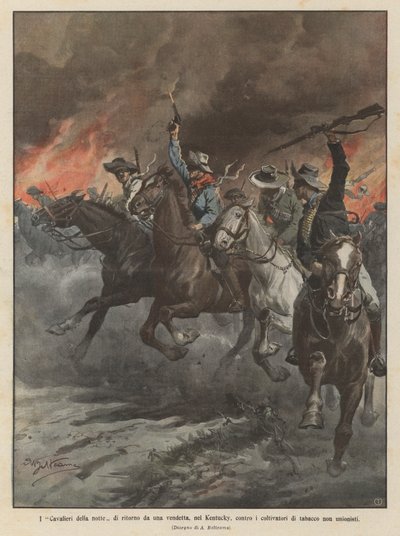 Die Ritter der Nacht kehren von einer Racheaktion in Kentucky gegen Tabakbauern, die nicht zur Gewerkschaft gehören, zurück von Achille Beltrame