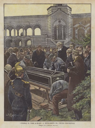 Die Beerdigung von Verdi in Mailand, die Beisetzung auf dem Monumentalfriedhof von Achille Beltrame