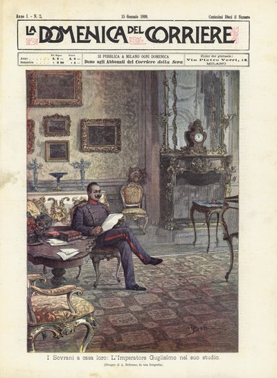Die Herrscher zu Hause, Kaiser Wilhelm in seinem Arbeitszimmer von Achille Beltrame