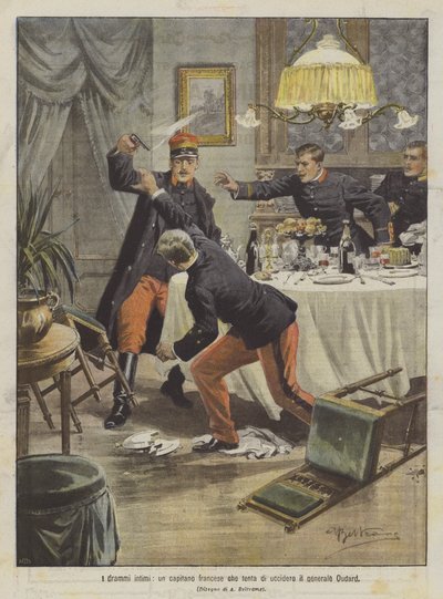 Die intimen Dramen, ein französischer Kapitän versucht, General Oudard zu töten von Achille Beltrame