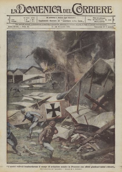 Unsere Flugzeuge bombardierten den feindlichen Flugplatz in Prosecco mit als sehr effektiv beurteilten Ergebnissen von Achille Beltrame