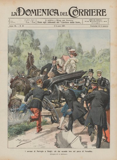 Die Könige von Norwegen in Paris, was ihnen im Park von Versailles widerfuhr von Achille Beltrame