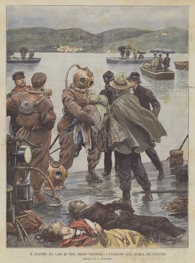 Das Unglück auf dem Vico-See bei Frosinone, Taucher suchen nach den Leichen von Achille Beltrame