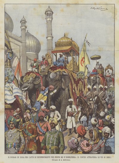 Das Durbar in Indien zur Anerkennung des neuen Königs von England, der Umzug zieht durch die Straßen von Delhi von Achille Beltrame