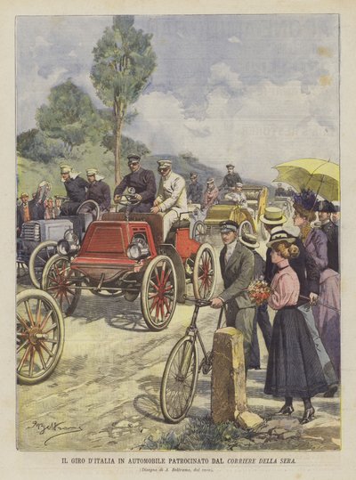 Die Italien-Rundfahrt im Auto, gesponsert vom Corriere della Sera von Achille Beltrame