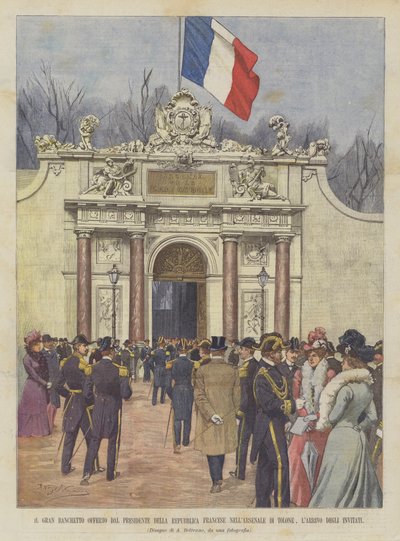 Das große Bankett, das der Präsident der Französischen Republik im Arsenal von Toulon gab, die Ankunft der Gäste von Achille Beltrame