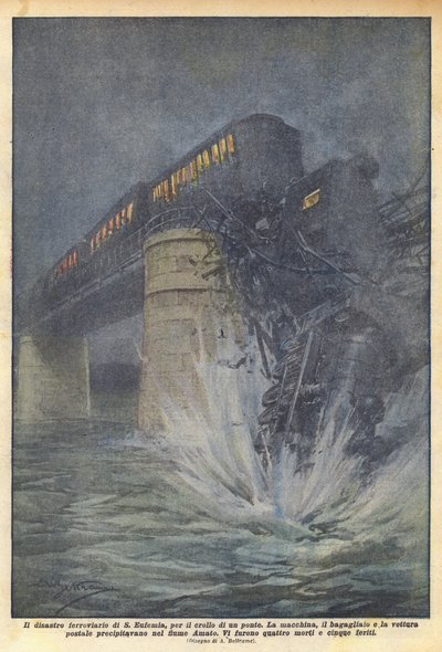 Das Eisenbahnunglück von S. Eufemia, durch den Einsturz einer Brücke von Achille Beltrame