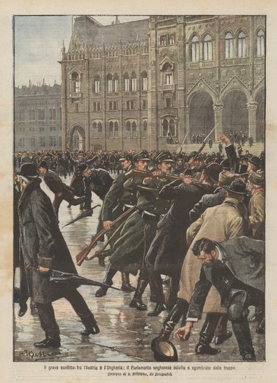 Der schwere Konflikt zwischen Österreich und Ungarn, das ungarische Parlament aufgelöst und von Truppen geräumt von Achille Beltrame