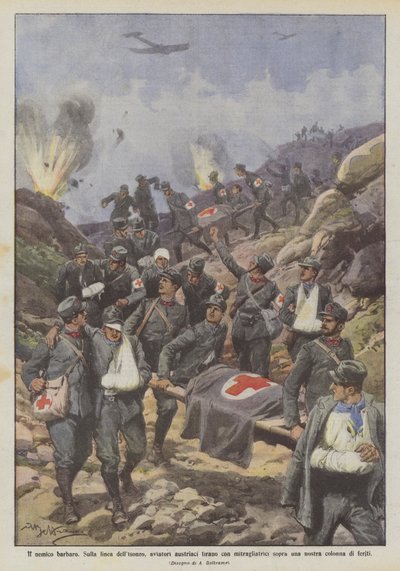 Der barbarische Feind, an der Isonzo-Front, österreichische Flieger schießen mit Maschinengewehren von Achille Beltrame