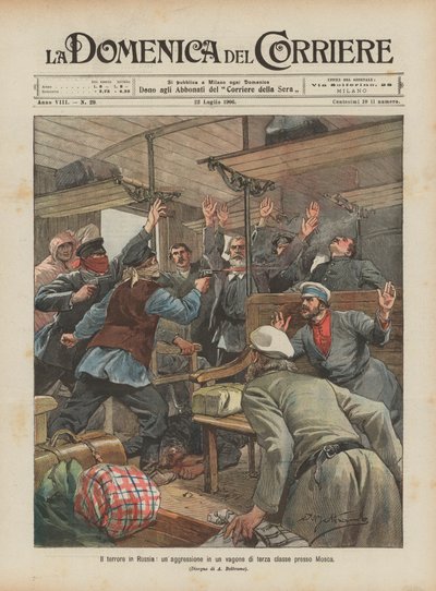 Der Terror in Russland, ein Angriff in einem dritten Klasse Waggon bei Moskau von Achille Beltrame