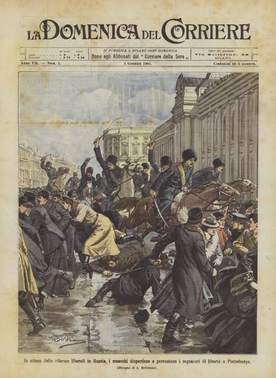 In Erwartung der liberalen Reformen in Russland, die Kosaken zerstreuen und schlagen die Freiheitskämpfer in St. Petersburg von Achille Beltrame