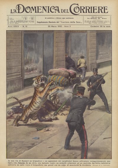 In einer Straße von Sassari haben ein Brigadier und ein Unteroffizier der Carabinieri... von Achille Beltrame