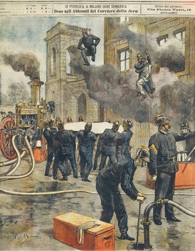 Italienischer Feuerwehrkongress und Demonstration in der Arena in Mailand, von Achille Beltrame (1871-1945), aus La Domenica del Corriere, 24. September 1899 von Achille Beltrame