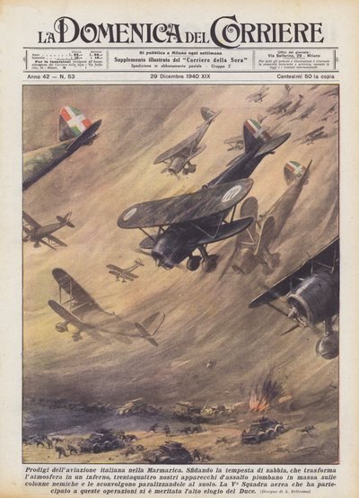 Italienische Luftfahrtwunder in der Marmarica (Farblithografie) von Achille Beltrame