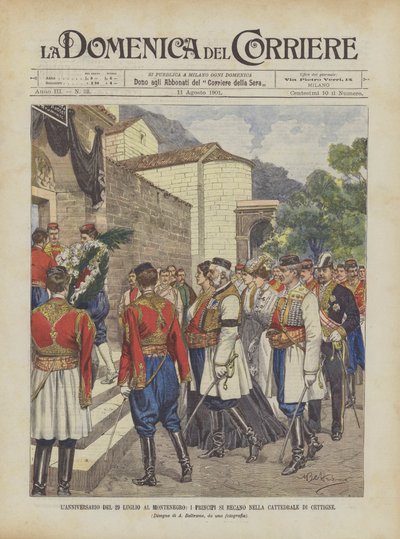 Der Jahrestag des 29. Juli in Montenegro, die Prinzen gehen in die Kathedrale von Cetinje von Achille Beltrame