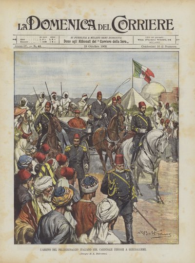 Die Ankunft der italienischen Pilgerfahrt mit Kardinal Ferrari in Jerusalem von Achille Beltrame