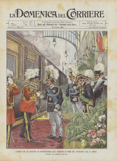 Die Ankunft von König Edward VII. von England am Bahnhof von Rom am Nachmittag des 27. April von Achille Beltrame