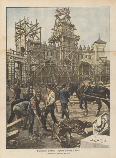 Die Ausstellung in Mailand, der Haupteingang zum Park von Achille Beltrame