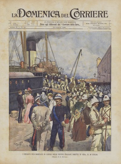 Die Einschiffung der italienischen Truppen nach China im Arsenal von Neapel am 10. Juli von Achille Beltrame
