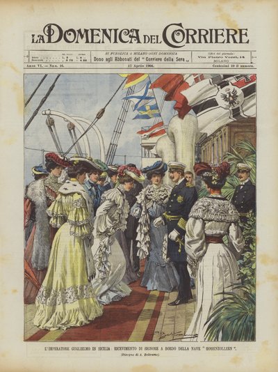 Kaiser Wilhelm in Sizilien, Empfang von Damen an Bord des Schiffes Hohenzollern von Achille Beltrame
