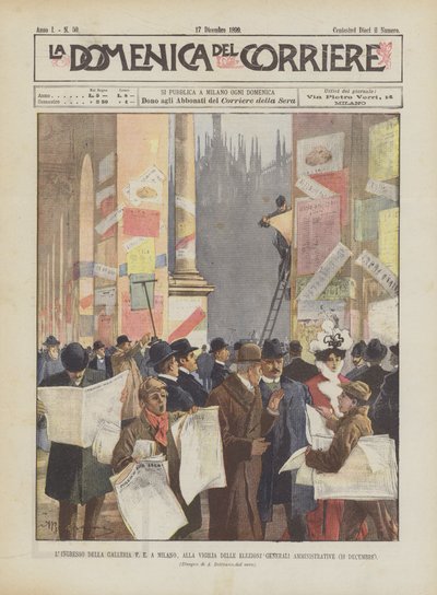 Der Eingang zur Galleria V. E. in Mailand, am Vorabend der allgemeinen Verwaltungswahlen (10. Dezember) von Achille Beltrame