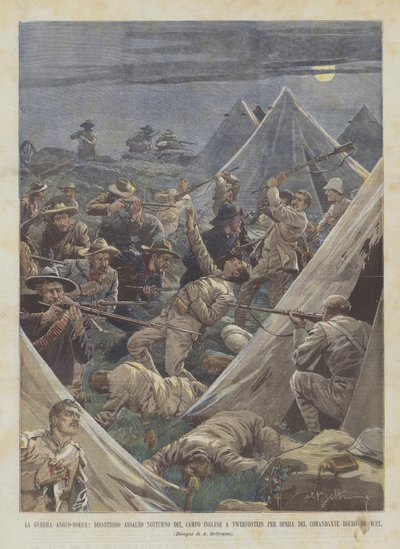 Der Anglo-Buren-Krieg, desaströser nächtlicher Angriff auf das englische Lager in Tweefontein durch von Achille Beltrame