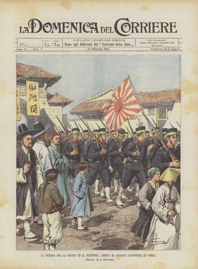 Der Krieg zwischen Russland und Japan, Ankunft japanischer Soldaten in Korea von Achille Beltrame