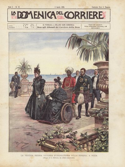 Die alte Königin Victoria von England an der Riviera, in Nizza von Achille Beltrame