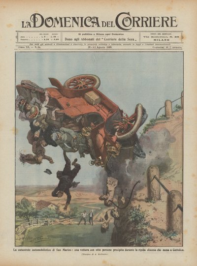 Die Autokatastrophe von San Marino, ein Auto mit acht Personen stürzt ab von Achille Beltrame