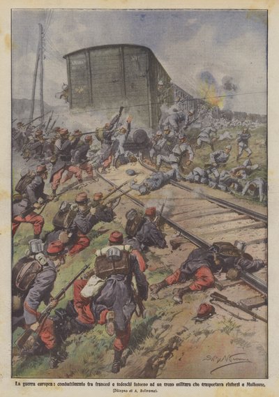 Der europäische Krieg, Kampf zwischen Franzosen und Deutschen um einen Militärzug von Achille Beltrame