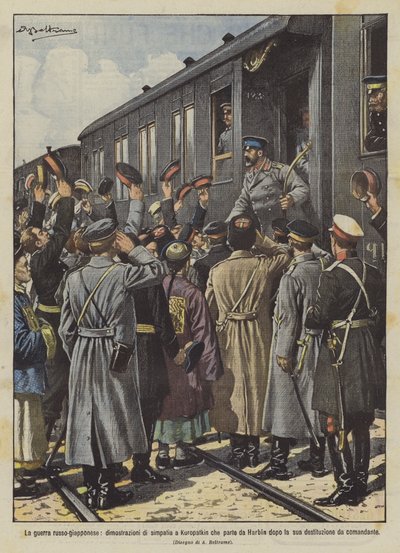 Der russisch-japanische Krieg, Sympathiekundgebungen für Kuropatkin, der nach Harbin abreist von Achille Beltrame