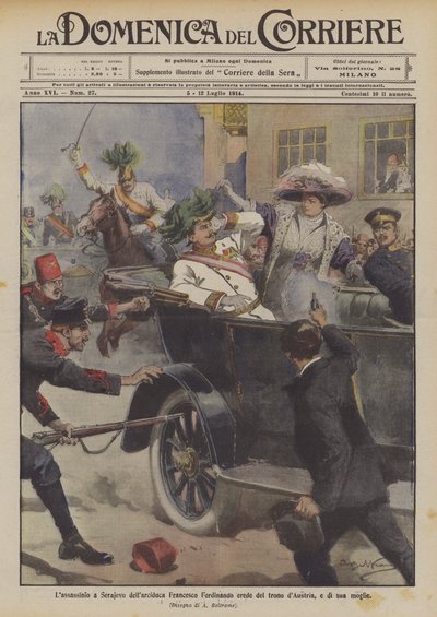Die Ermordung des Erzherzogs Franz Ferdinand, Thronfolger von Österreich, und seiner Frau in Sarajevo von Achille Beltrame