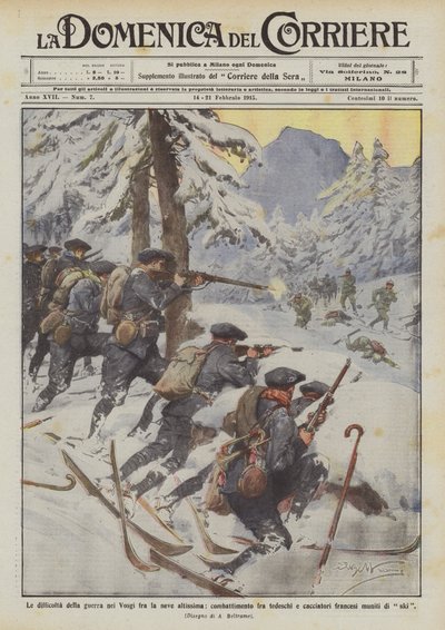 Die Schwierigkeiten des Krieges in den Vogesen im tiefen Schnee, Kampf zwischen Deutschen von Achille Beltrame
