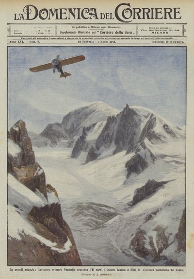 Die großen Wagnisse, der Schweizer Flieger Parmelin überquert den Mont Blanc auf 5300 Metern von Achille Beltrame