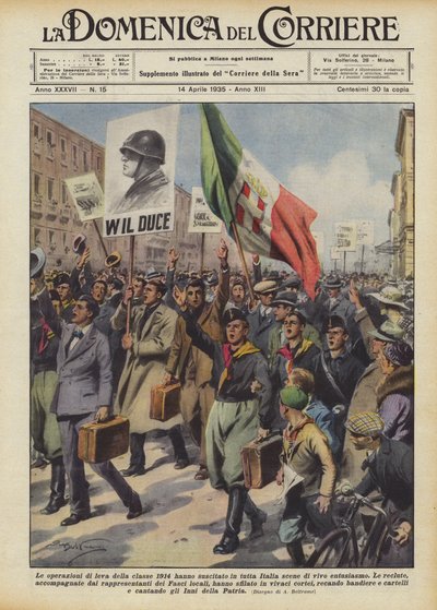 Die Einberufungsoperationen des Jahrgangs 1914 haben in ganz Italien Szenen lebhafter Begeisterung ausgelöst von Achille Beltrame
