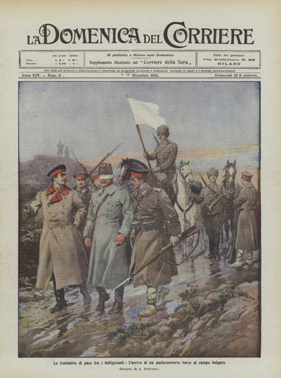 Die Friedensverhandlungen zwischen den Kriegsparteien, die Ankunft eines türkischen Parlamentärs im bulgarischen Lager von Achille Beltrame