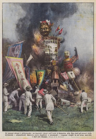 Die seltsamen und malerischen Bräuche, eine chinesische Beerdigung auf der Insel Sumatra von Achille Beltrame