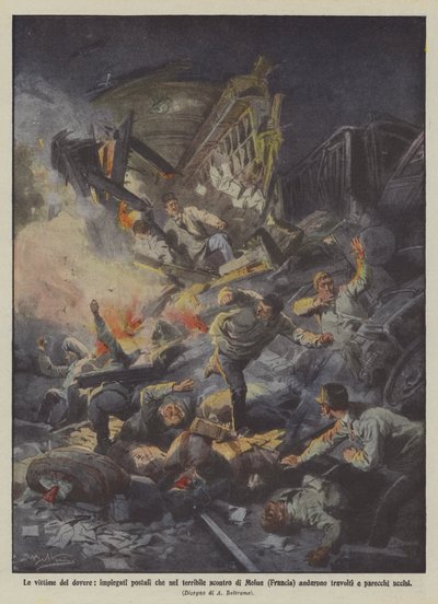 Die Opfer der Pflicht, Postangestellte, die beim schrecklichen Zusammenstoß von Melun (Frankreich) starben von Achille Beltrame