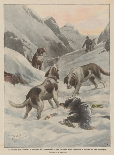 Die Opfer der Wissenschaft, der Direktor des Observatoriums am San Gottardo erfroren von Achille Beltrame