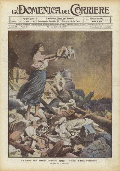 Die Opfer der barbarischen Luftangriffe, Soldaten Italiens, rächt uns! von Achille Beltrame