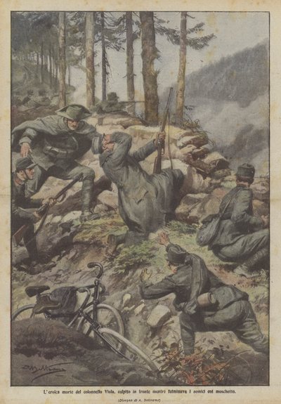 Der heroische Tod von Oberst Viola, getroffen an der Stirn, während er die Feinde mit dem Gewehr erschoss von Achille Beltrame