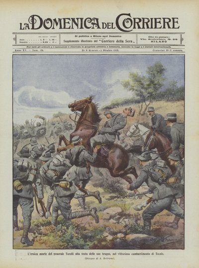 Der heroische Tod von General Torelli an der Spitze seiner Truppen im siegreichen Kampf von Tecniz von Achille Beltrame