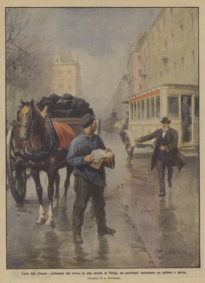 Glückliches Ende des Jahres, Kohlenhändler findet auf einer Straße in Paris eine Brieftasche mit anderthalb Millionen von Achille Beltrame