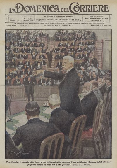Lon Sonnino hält in der Kammer seine unvergessliche Rede von Achille Beltrame