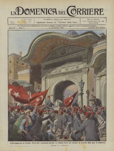 Die tragische Stunde für die Türkei, Enver Bey erscheint vor der Hohen Pforte, um zu drohen von Achille Beltrame