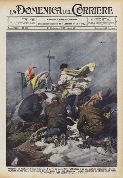 Trotz der Böen eines Schneesturms, ein Priester aus dem Aostatal und sein Schweizer Kollege von Achille Beltrame