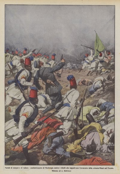Blutiges und tapferes Weihnachten, Kampf von Moshruga gegen die Rebellen, die den Vormarsch verhinderten von Achille Beltrame