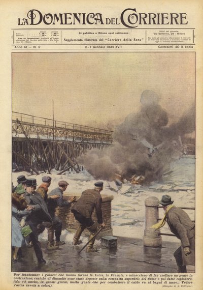 Um das Eis zu brechen, das die Loire in Frankreich überflutet hat und droht, einzustürzen von Achille Beltrame