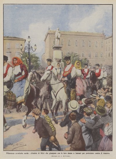 Malerischer sardischer Ritt, Bürger von Ittiri kommen mit ihren Frauen nach Sassari von Achille Beltrame