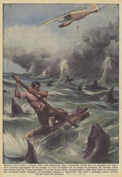 Allein auf See, vor der amerikanischen Küste, nach dem Schiffbruch eines Schiffes von Achille Beltrame